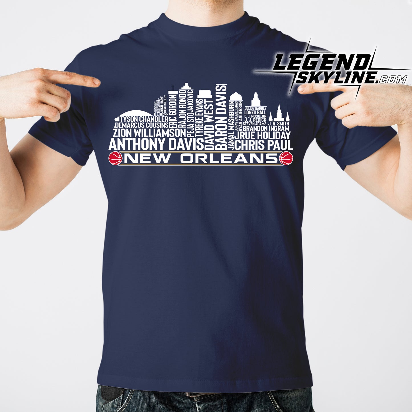 New Orleans Basketball Team All Time Legends New Orleans City Skyline Shirt