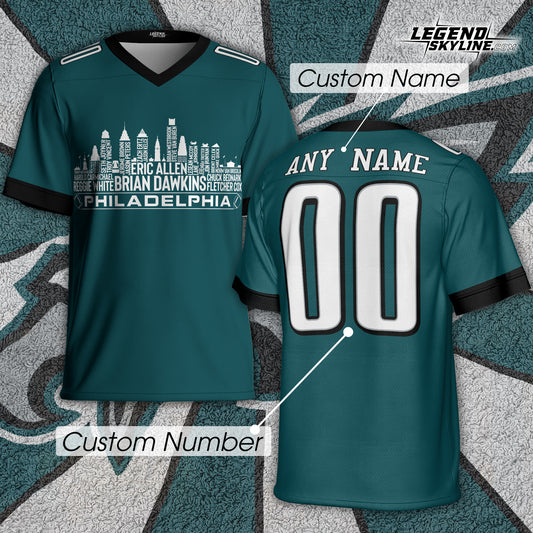 Philadelphia Custom Football Jersey Greatest Of All Time Team Legends, Philadelphia City Skyline Shirt, Personalized Embroidery Name Number