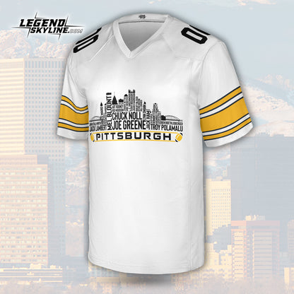 Pittsburgh Custom Football Jersey Greatest Of All Time Team Legends, Pittsburgh City Skyline Shirt, Personalized Embroidery Name Number