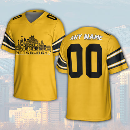 Pittsburgh Custom Football Jersey Greatest Of All Time Team Legends, Pittsburgh City Skyline Shirt, Personalized Embroidery Name Number