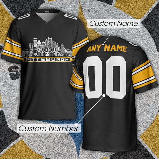 Pittsburgh Custom Football Jersey Greatest Of All Time Team Legends, Pittsburgh City Skyline Shirt, Personalized Embroidery Name Number