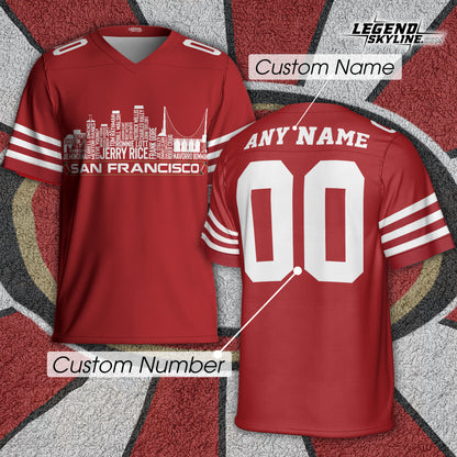 San Francisco Custom Football Jersey Greatest Of All Time Team Legends, San Francisco City Skyline Shirt, Personalized Embroidery Name Number