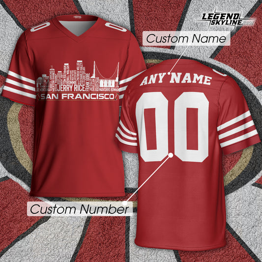 San Francisco Custom Football Jersey Greatest Of All Time Team Legends, San Francisco City Skyline Shirt, Personalized Embroidery Name Number