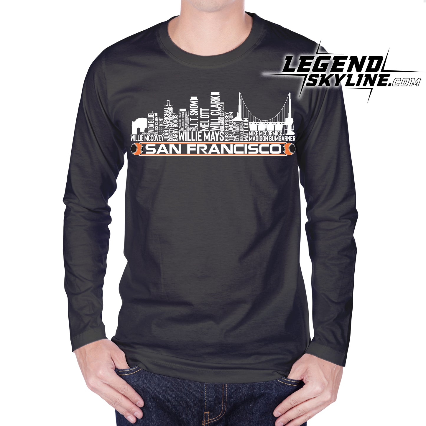 San Francisco Baseball Team All Time Legends San Francisco City Skyline Shirt