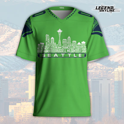 Seattle Custom Football Jersey Greatest Of All Time Team Legends, Seattle City Skyline Shirt, Personalized Embroidery Name Number