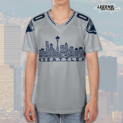 Seattle Custom Football Jersey Greatest Of All Time Team Legends, Seattle City Skyline Shirt, Personalized Embroidery Name Number