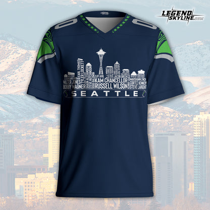 Seattle Custom Football Jersey Greatest Of All Time Team Legends, Seattle City Skyline Shirt, Personalized Embroidery Name Number