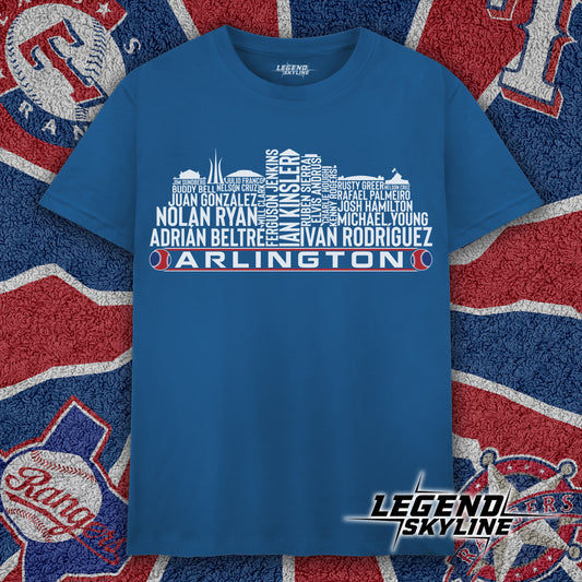 Texas Baseball Team All Time Legends Arlington City Skyline Shirt