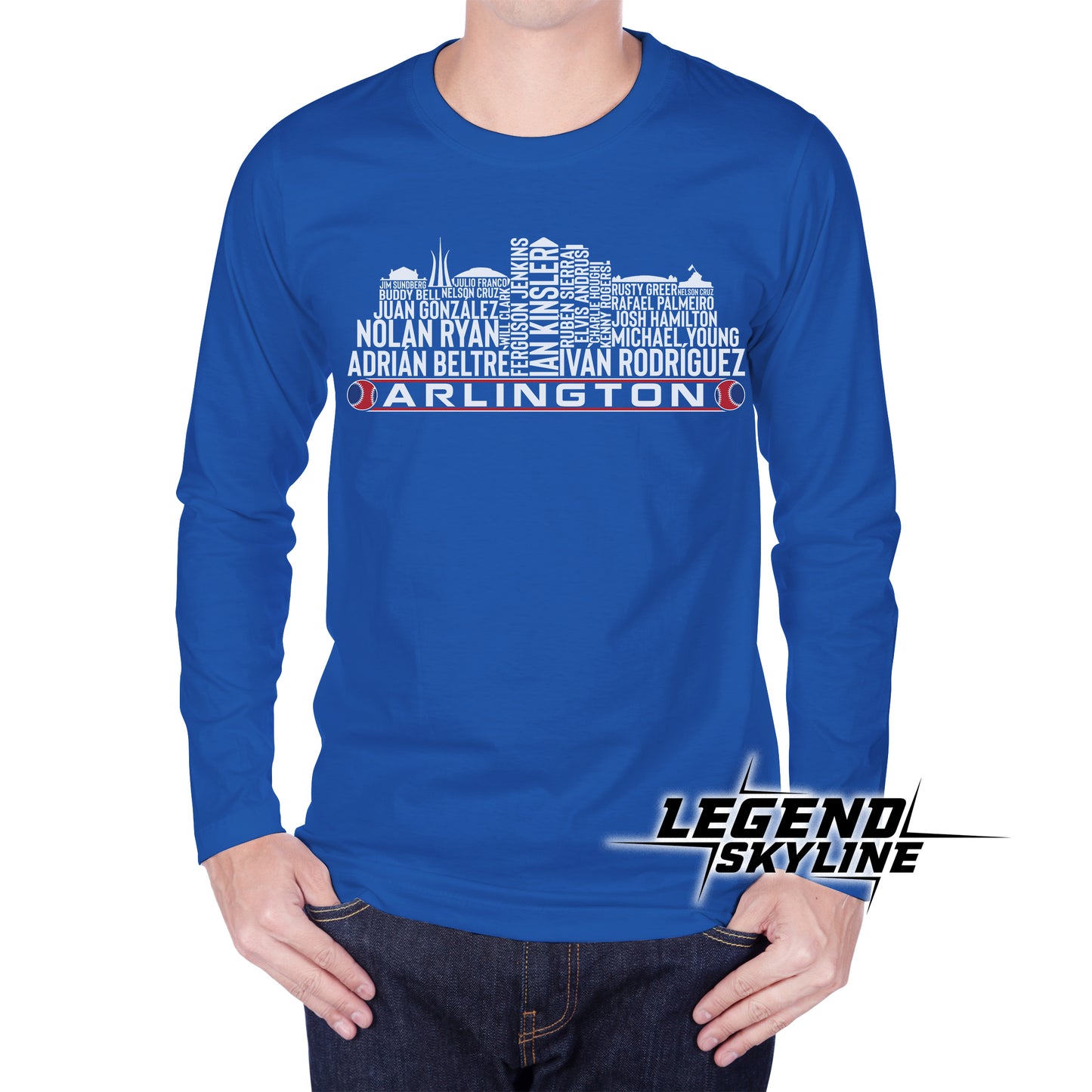 Texas Baseball Team All Time Legends Arlington City Skyline Shirt