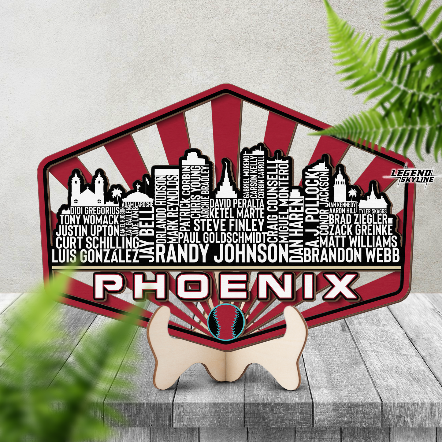 Arizona Baseball Greatest Of All Time Legend Team Wood Sign Phoenix City Skyline Gift Decor