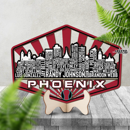 Arizona Baseball Greatest Of All Time Legend Team Wood Sign Phoenix City Skyline Gift Decor