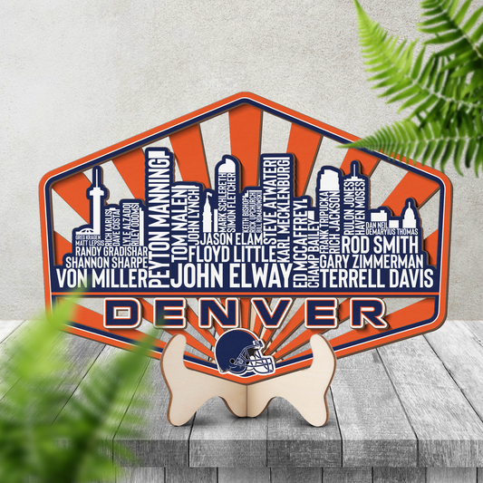 Denver Football Greatest Of All Time Legend Team Wood Sign Denver City Skyline Gift Decor