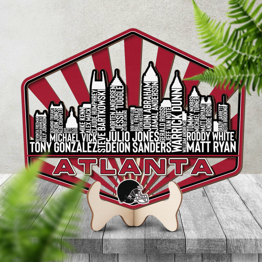 Atlanta Football Greatest Of All Time Legend Team Wood Sign Atlanta City Skyline Gift Decor