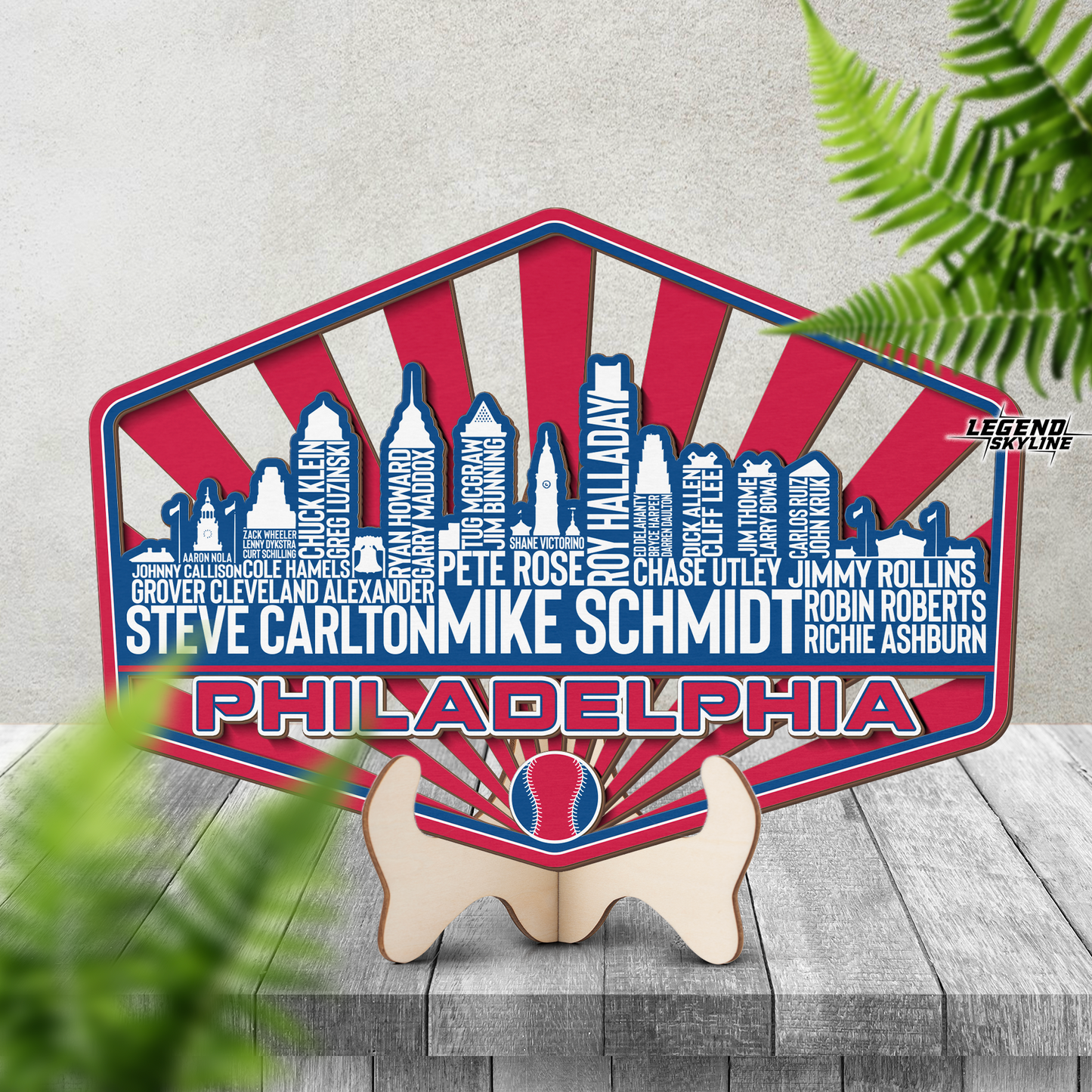Philadelphia Baseball Greatest Of All Time Legend Team Wood Sign Philadelphia City Skyline Gift Decor