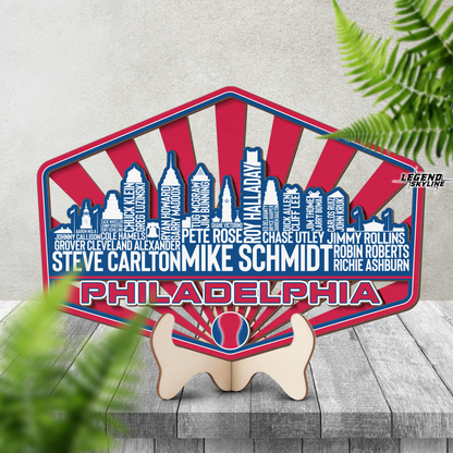 Philadelphia Baseball Greatest Of All Time Legend Team Wood Sign Philadelphia City Skyline Gift Decor