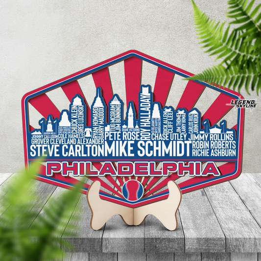 Philadelphia Baseball Greatest Of All Time Legend Team Wood Sign Philadelphia City Skyline Gift Decor