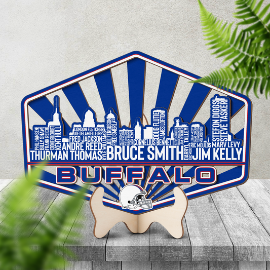Buffalo Football Greatest Of All Time Legend Team Wood Sign Buffalo City Skyline Gift Decor