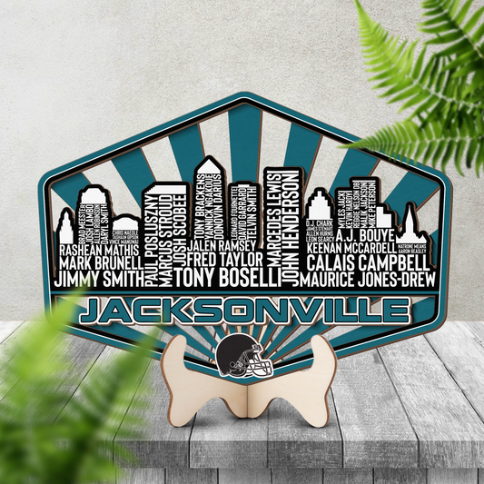 Jacksonville Football Greatest Of All Time Legend Team Wood Sign Jacksonville City Skyline Gift Decor