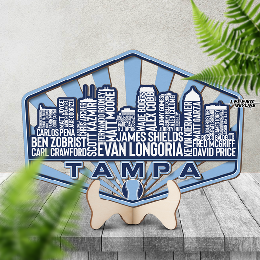 Tampa Bay Baseball Greatest Of All Time Legend Team Wood Sign Tampa City Skyline Gift Decor