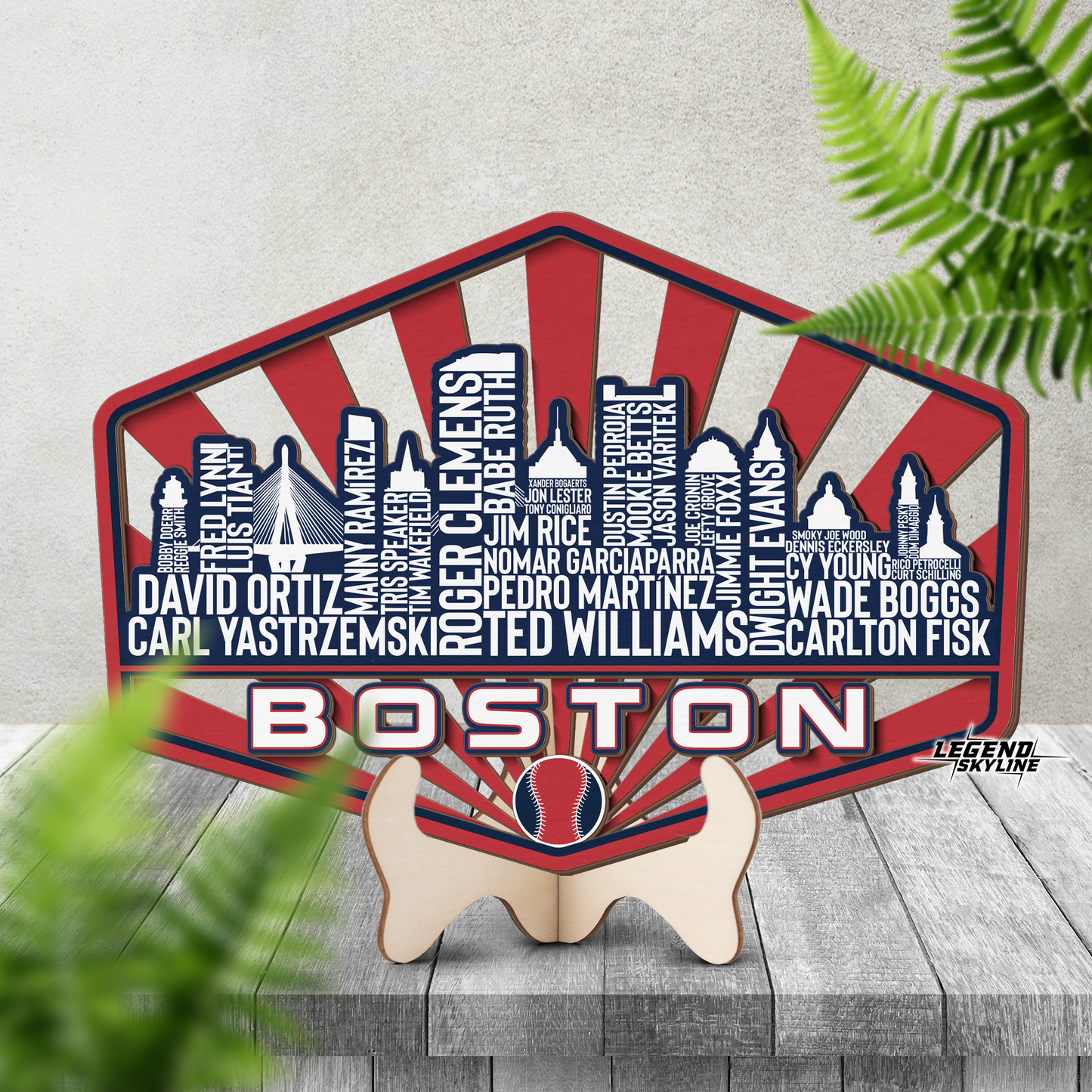 Boston Baseball Greatest Of All Time Legend Team Wood Sign Boston City Skyline Gift Decor