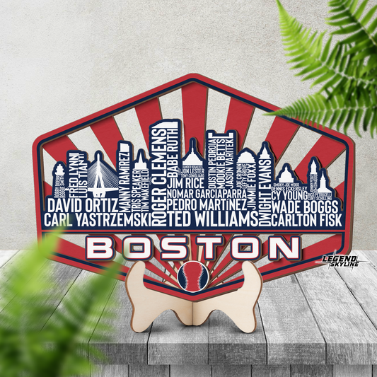 Boston Baseball Greatest Of All Time Legend Team Wood Sign Boston City Skyline Gift Decor