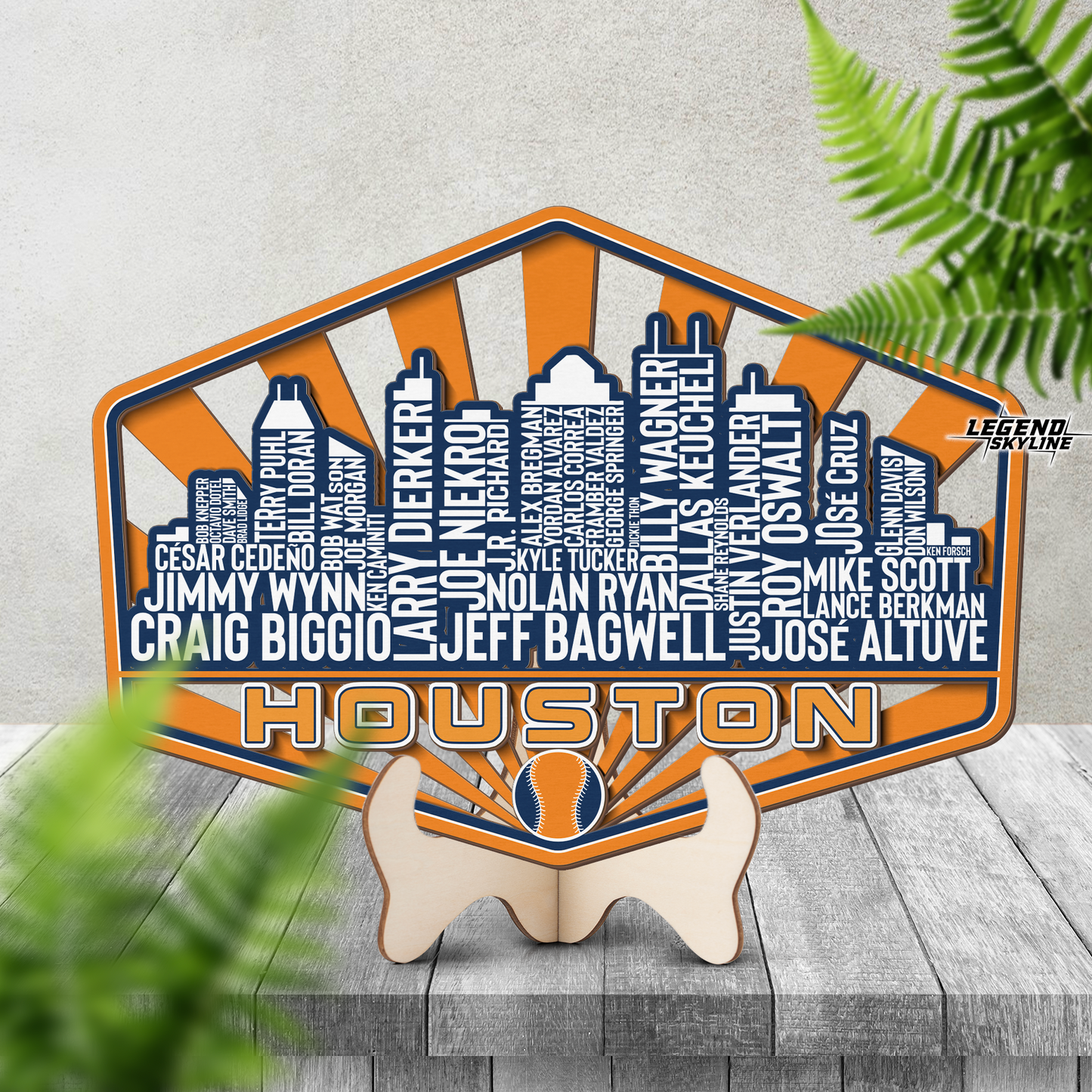 Houston Baseball Greatest Of All Time Legend Team Wood Sign Houston City Skyline Gift Decor