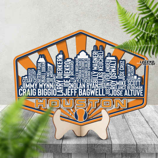 Houston Baseball Greatest Of All Time Legend Team Wood Sign Houston City Skyline Gift Decor