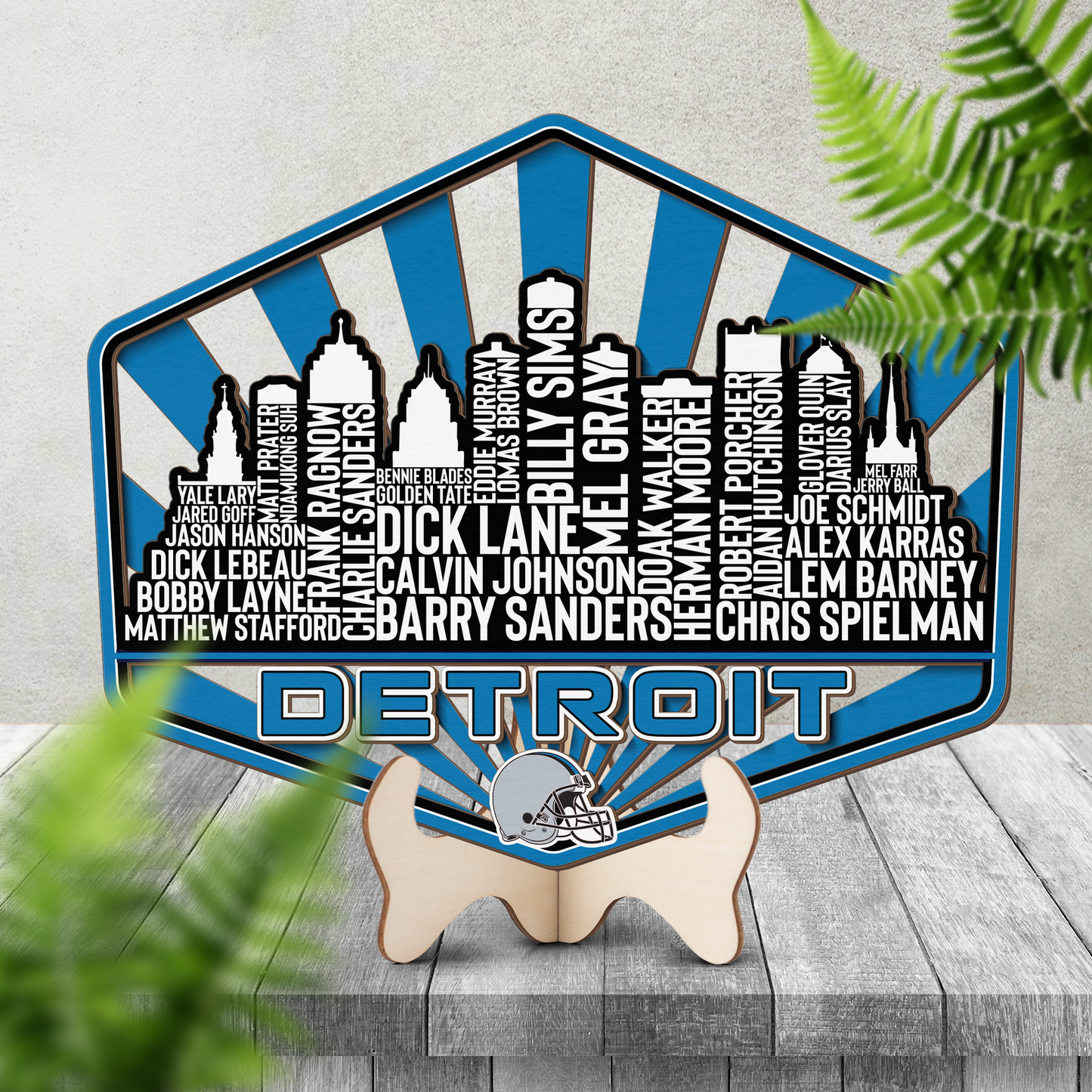 Detroit Football Greatest Of All Time Legend Team Wood Sign Detroit City Skyline Gift Decor