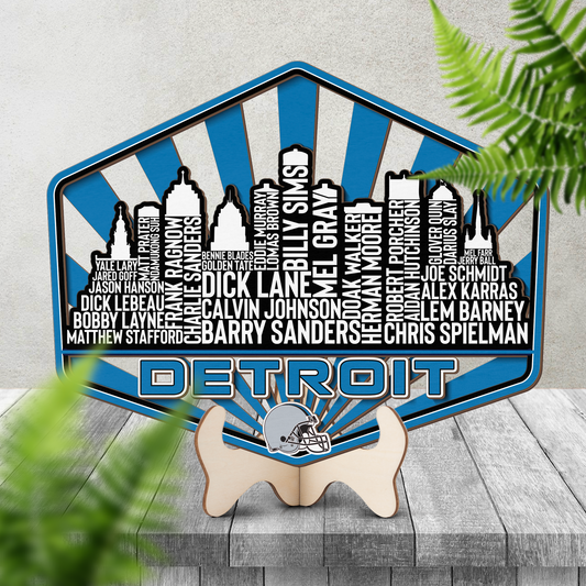 Detroit Football Greatest Of All Time Legend Team Wood Sign Detroit City Skyline Gift Decor
