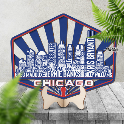 Chicago Baseball Greatest Of All Time Legend Team Wood Sign Chicago City Skyline Gift Decor
