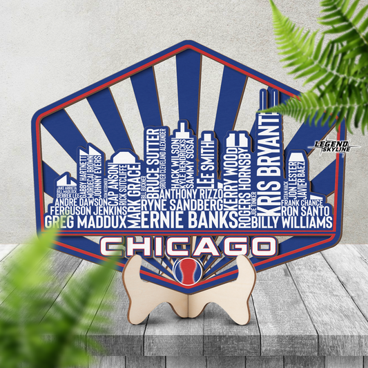 Chicago Baseball Greatest Of All Time Legend Team Wood Sign Chicago City Skyline Gift Decor