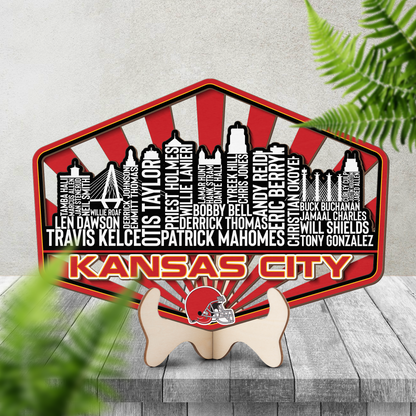 Kansas City Football Greatest Of All Time Legend Team Wood Sign Kansas City Skyline Gift Decor