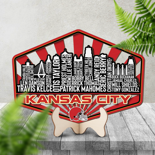 Kansas City Football Greatest Of All Time Legend Team Wood Sign Kansas City Skyline Gift Decor