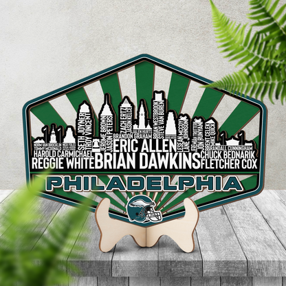 Philadelphia Football Greatest Of All Time Legend Team Wood Sign Philadelphia City Skyline Gift Decor
