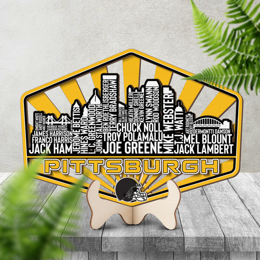 Pittsburgh Football Greatest Of All Time Legend Team Wood Sign Pittsburgh City Skyline Gift Decor