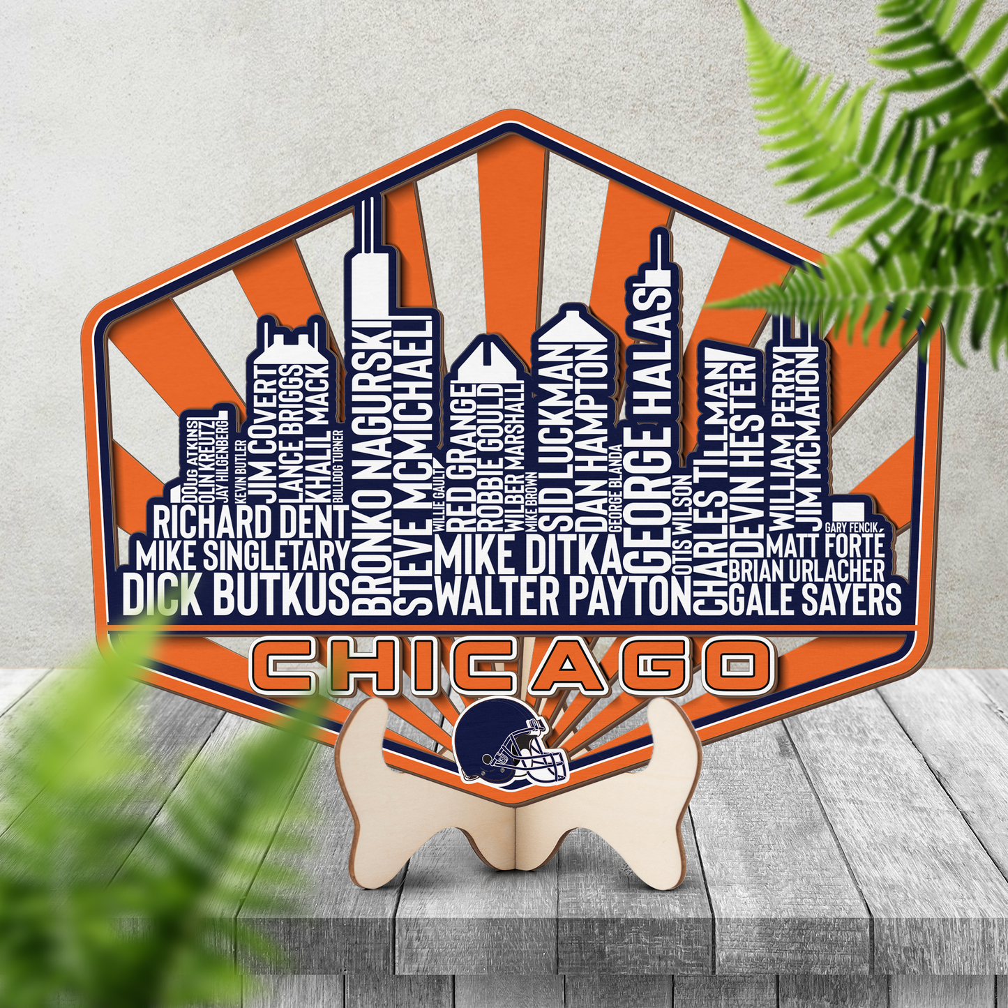 Chicago Football Greatest Of All Time Legend Team Wood Sign Chicago City Skyline Gift Decor