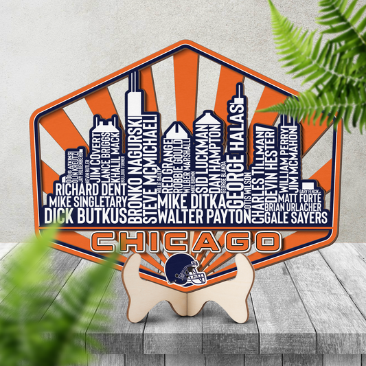 Chicago Football Greatest Of All Time Legend Team Wood Sign Chicago City Skyline Gift Decor
