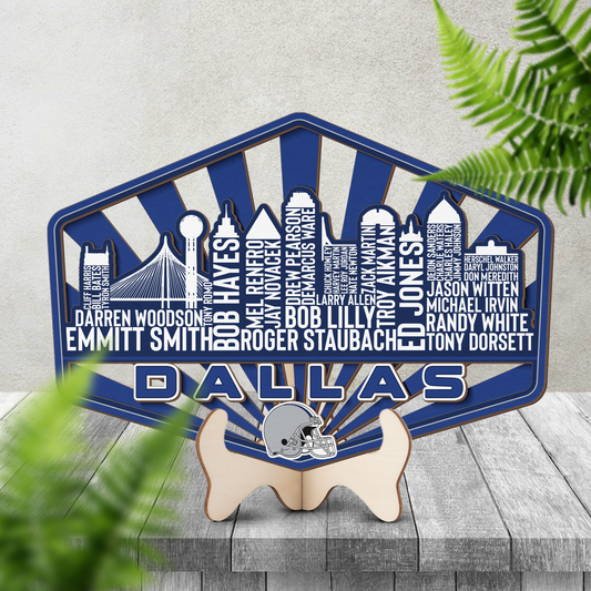Dallas Football Greatest Of All Time Legend Team Wood Sign Dallas City Skyline Gift Decor