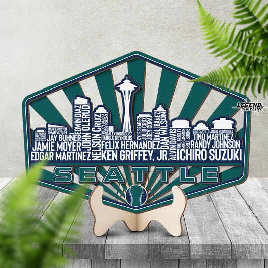Seattle Baseball Greatest Of All Time Legend Team Wood Sign Seattle City Skyline Gift Decor