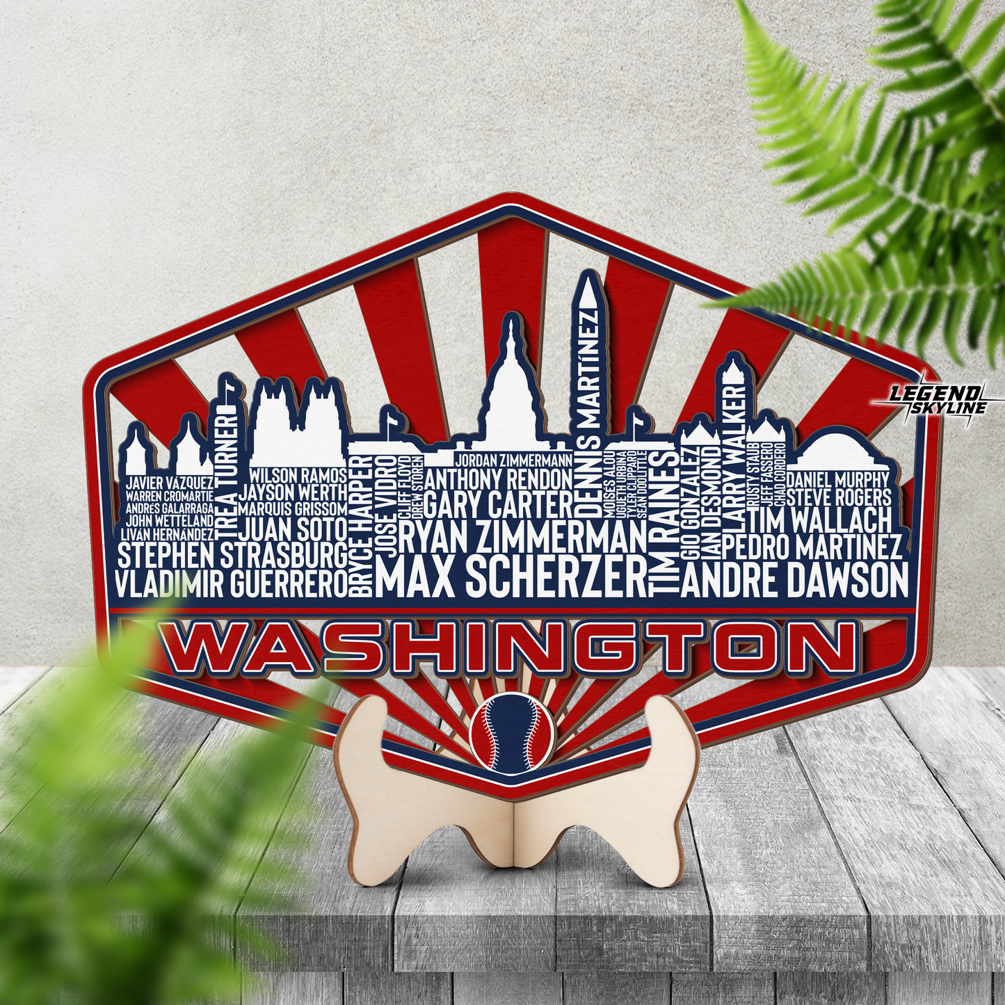 Washington Baseball Greatest Of All Time Legend Team Wood Sign Washington City Skyline Gift Decor