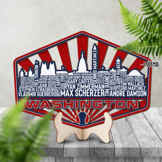 Washington Baseball Greatest Of All Time Legend Team Wood Sign Washington City Skyline Gift Decor