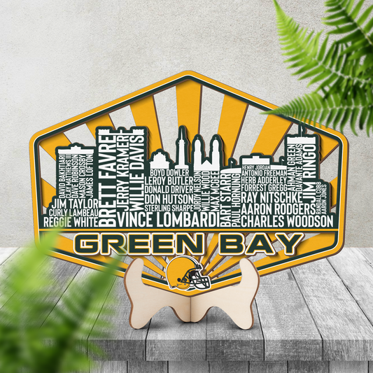 Green Bay Football Greatest Of All Time Legend Team Wood Sign Green Bay City Skyline Gift Decor