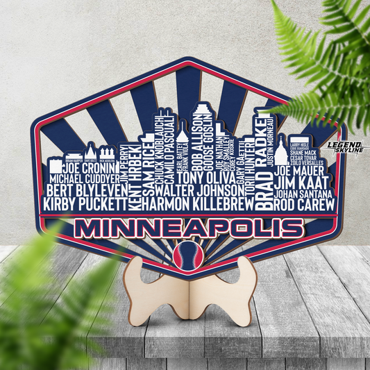 Minnesota Baseball Greatest Of All Time Legend Team Wood Sign Minneapolis City Skyline Gift Decor