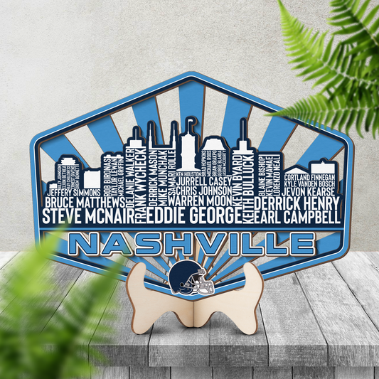 Tennessee Football Greatest Of All Time Legend Team Wood Sign Nashville City Skyline Gift Decor