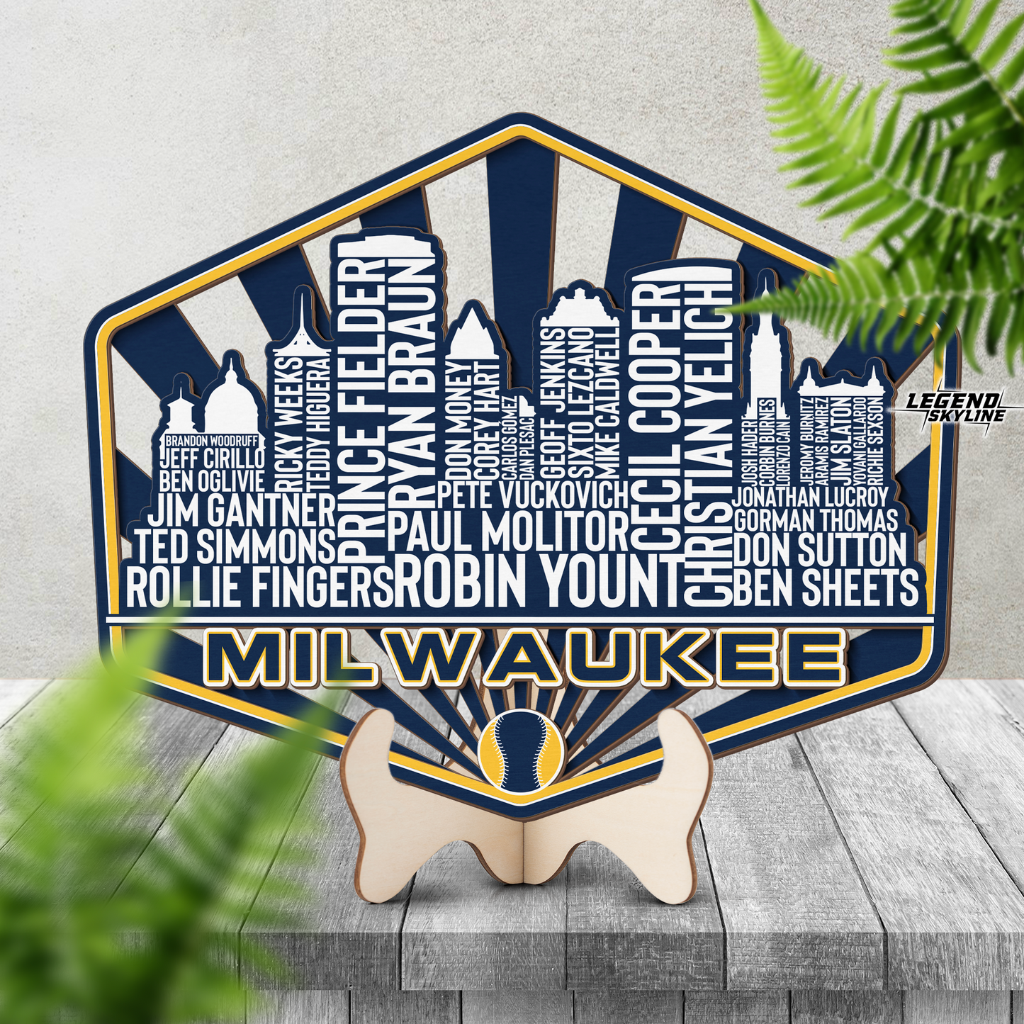 Milwaukee Baseball Greatest Of All Time Legend Team Wood Sign Milwaukee City Skyline Gift Decor
