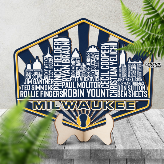 Milwaukee Baseball Greatest Of All Time Legend Team Wood Sign Milwaukee City Skyline Gift Decor
