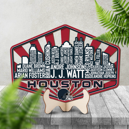 Houston Football Greatest Of All Time Legend Team Wood Sign Houston City Skyline Gift Decor