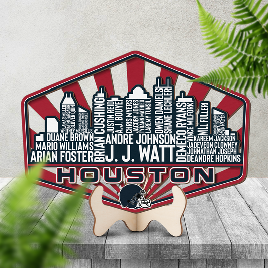 Houston Football Greatest Of All Time Legend Team Wood Sign Houston City Skyline Gift Decor