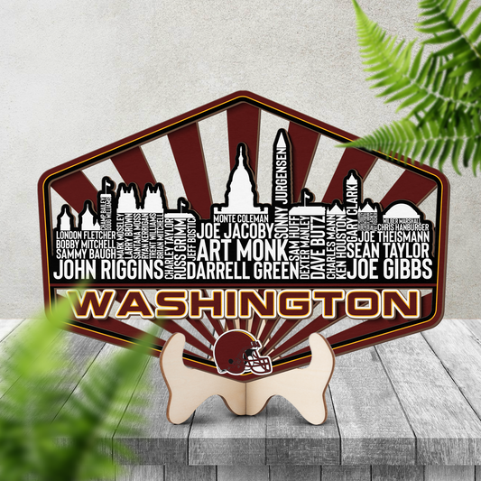 Washington Football Greatest Of All Time Legend Team Wood Sign Washington City Skyline Gift Decor