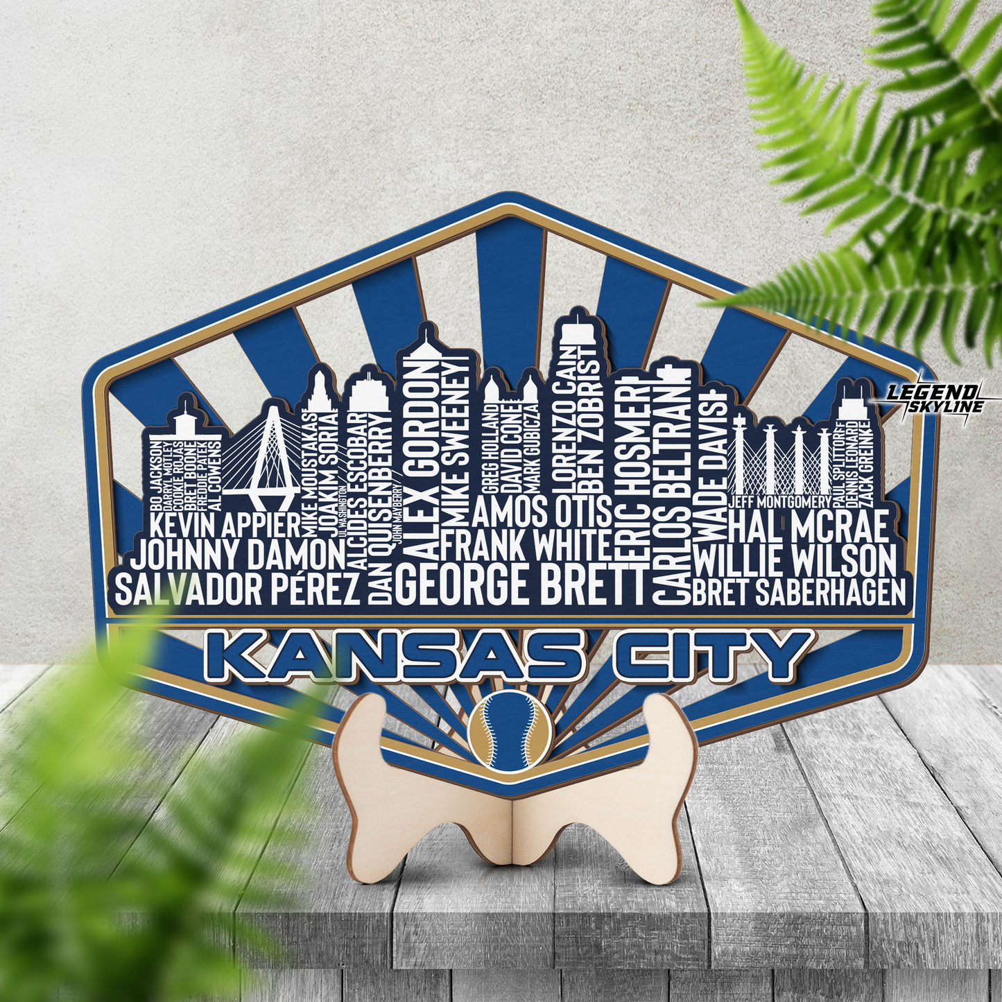 Kansas City Baseball Greatest Of All Time Legend Team Wood Sign Kansas City Skyline Gift Decor